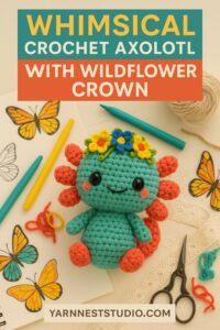 Whimsical Axolotl Amigurumi Featuring Wildflower Crown