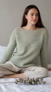 Boat Neck Relaxed Crochet Sweater