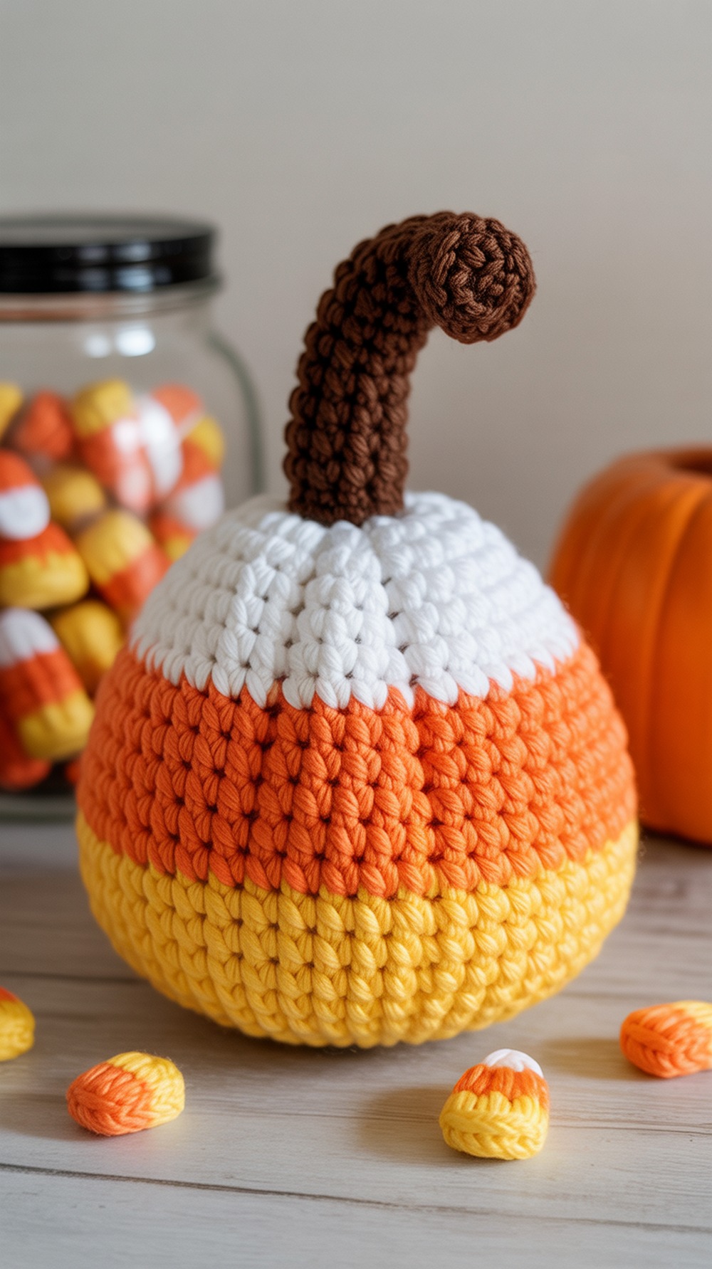 Candy Corn Crochet Pumpkin