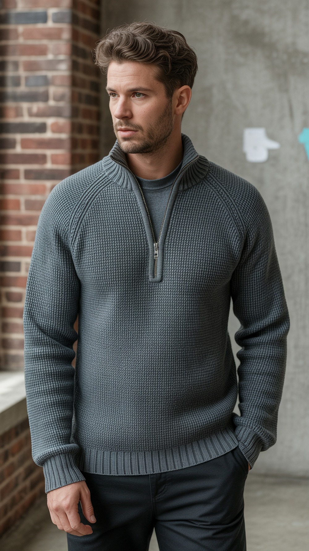 Casual Zip Neck Crochet Sweater