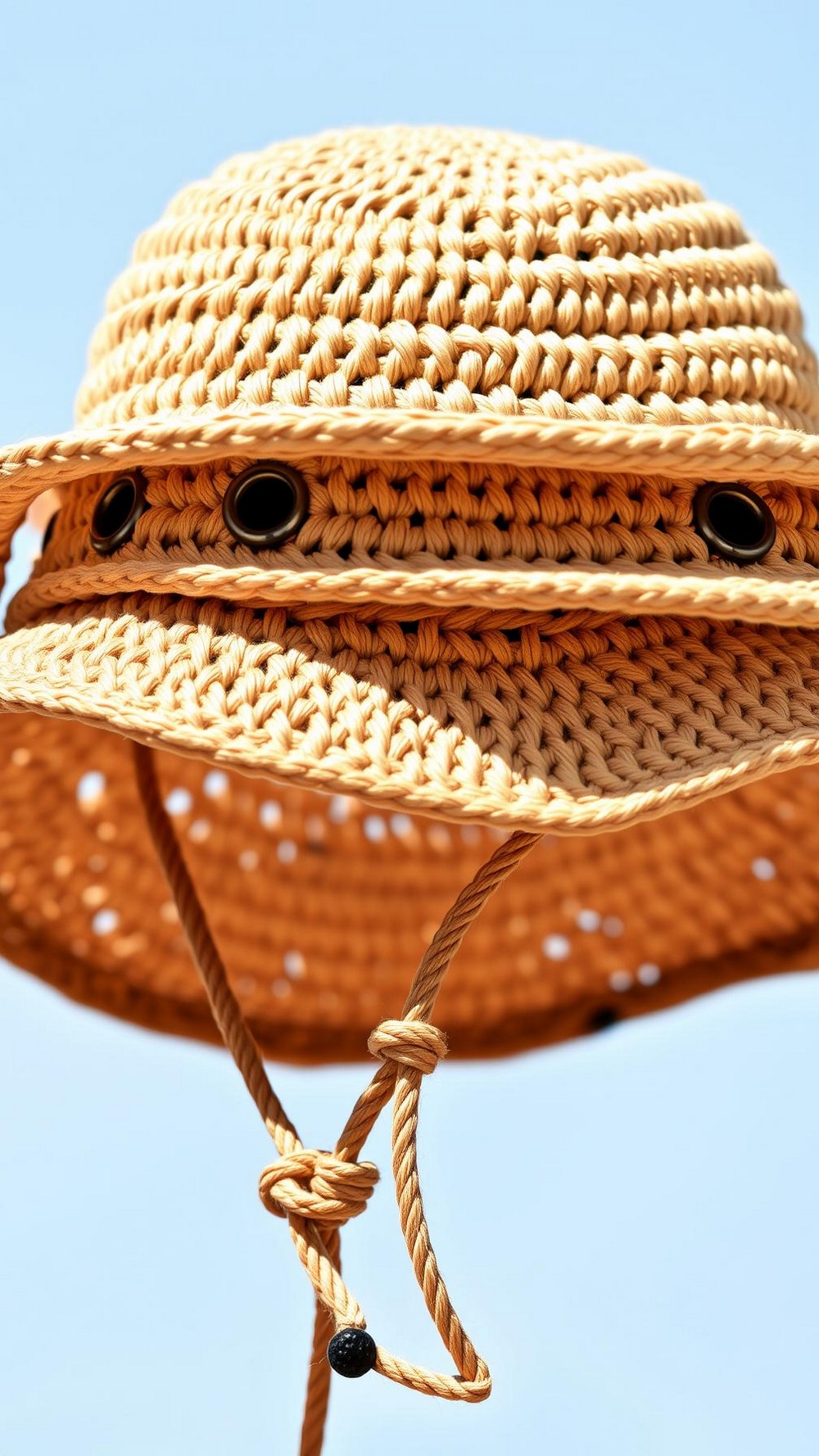 Chin Cord Utility Crochet Raffia Bucket Hat