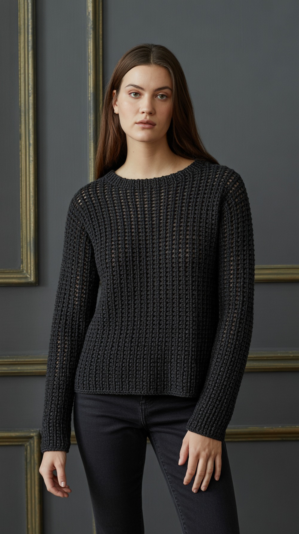 Classic Black Pullover Crochet Sweater