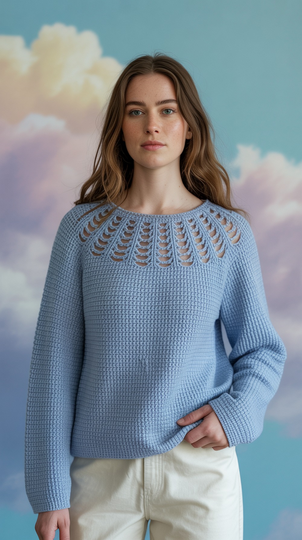 Dreamy Sky Blue Crochet Sweater