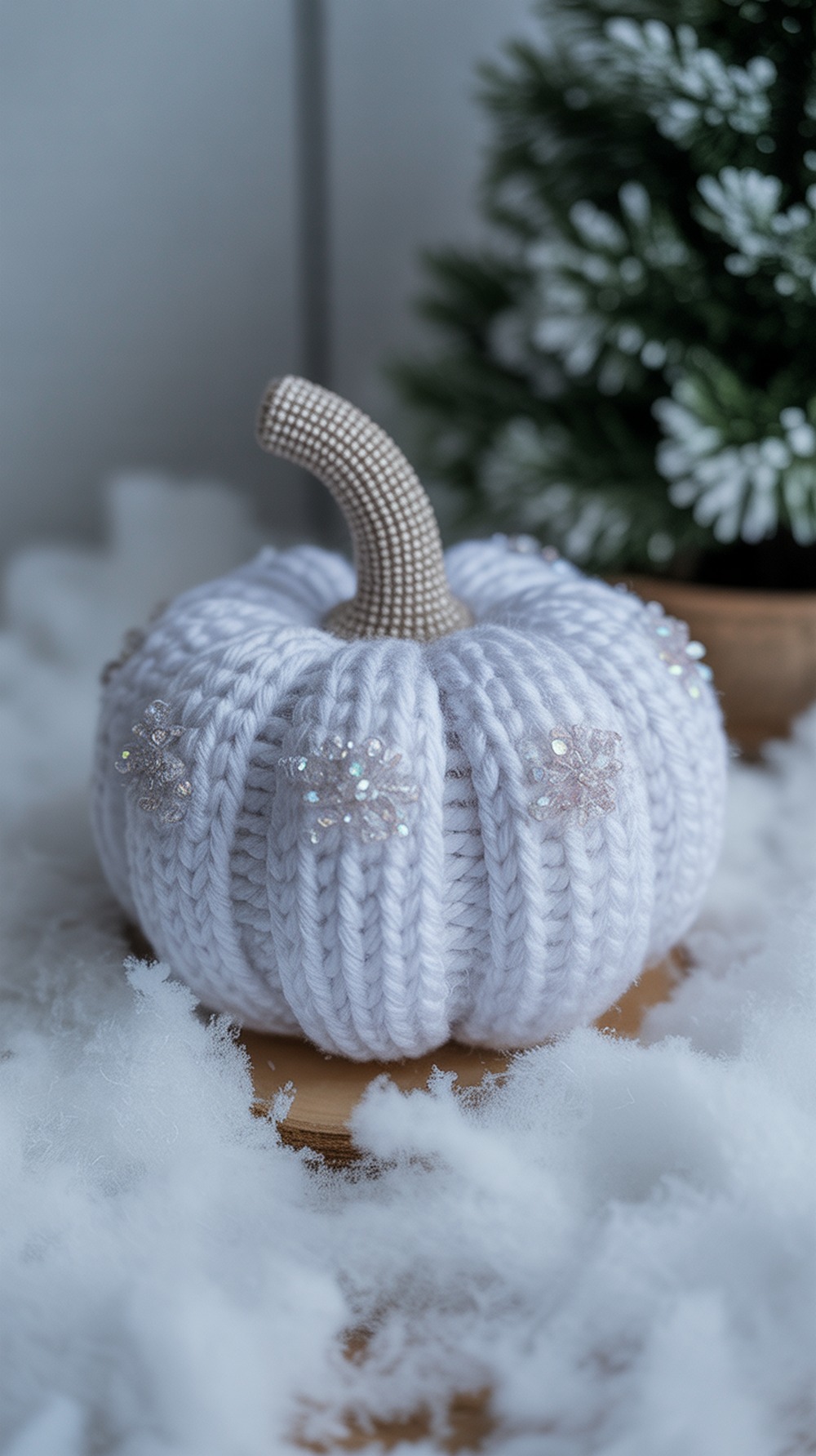 Frosted White Crochet Pumpkin