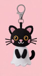 Ghost Cat Keychain Crochet
