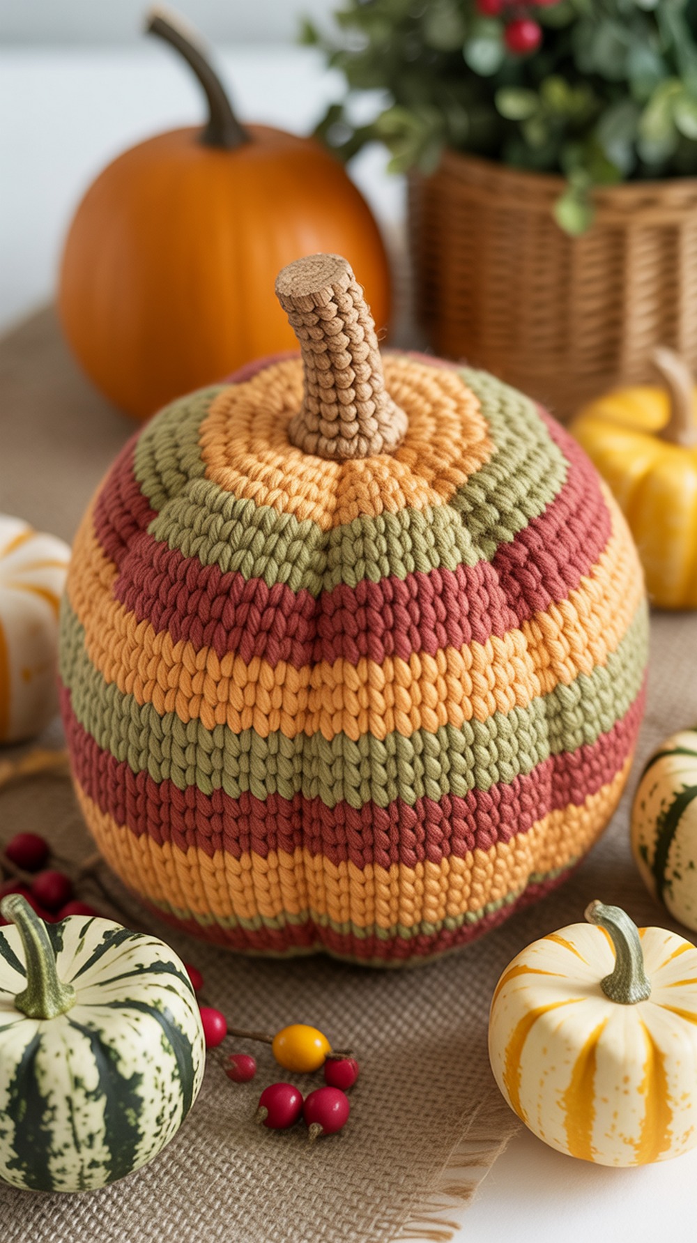 Harvest Stripe Crochet Pumpkin