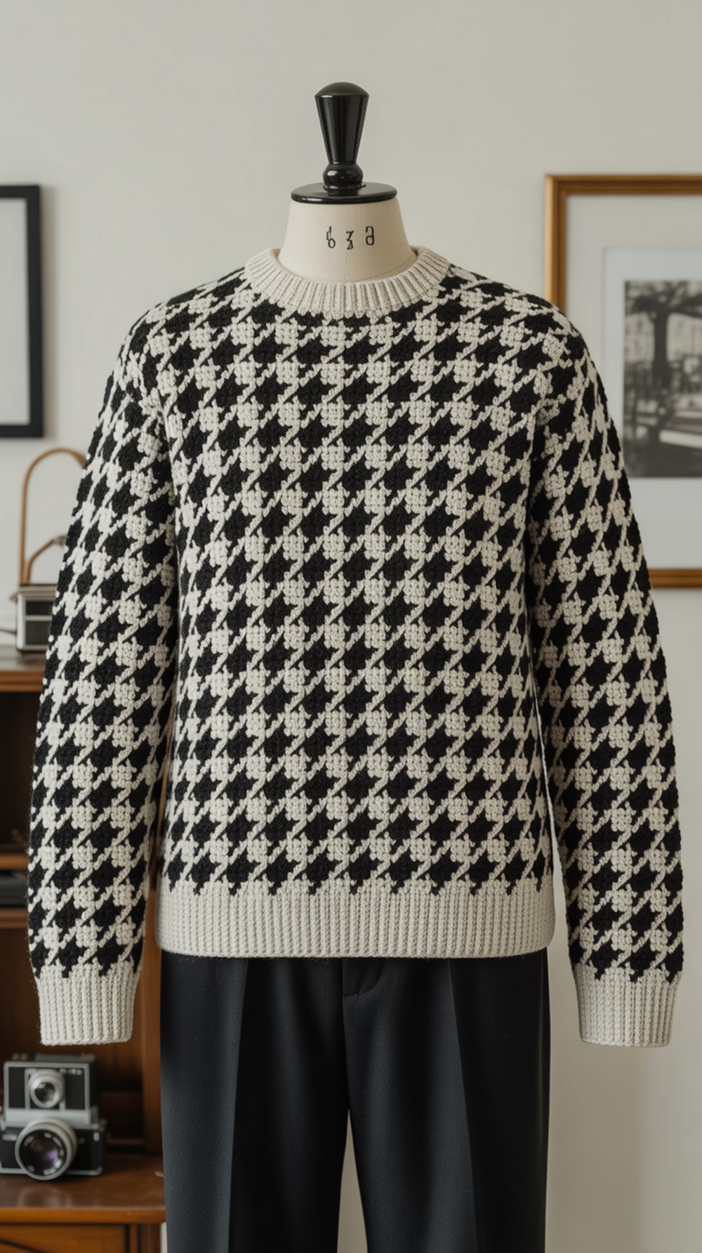 Houndstooth Pattern Crochet Sweater
