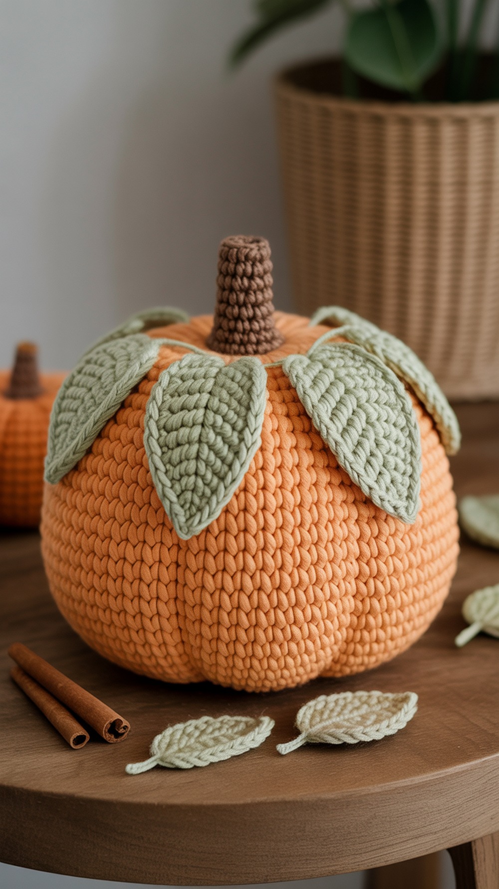 Leaf Overlay Crochet Pumpkin