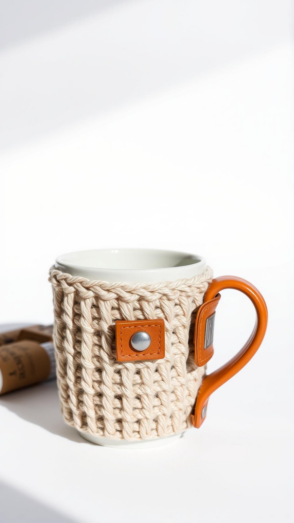 Leather Tab Minimalist Ribbed Mug Cozy