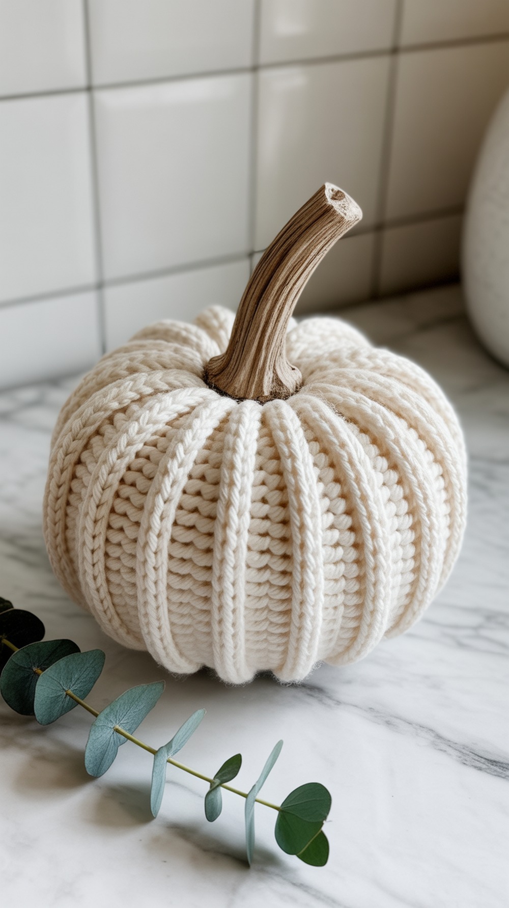 Minimalist White Crochet Pumpkin