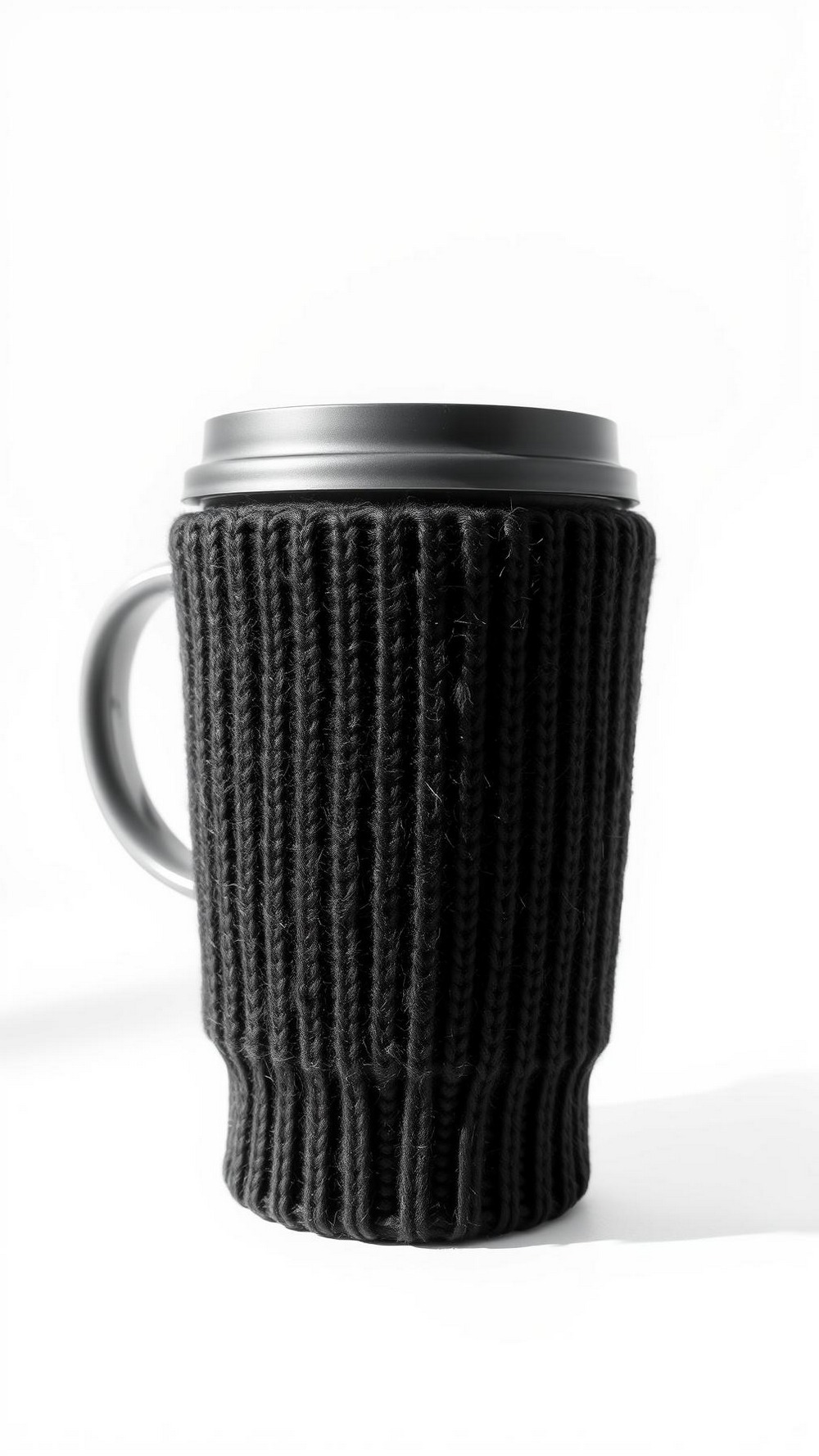 Monochrome Black Minimalist Ribbed Mug Cozy