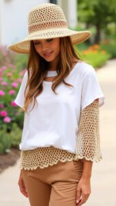 Openwork Mesh Crochet Raffia Bucket Hat