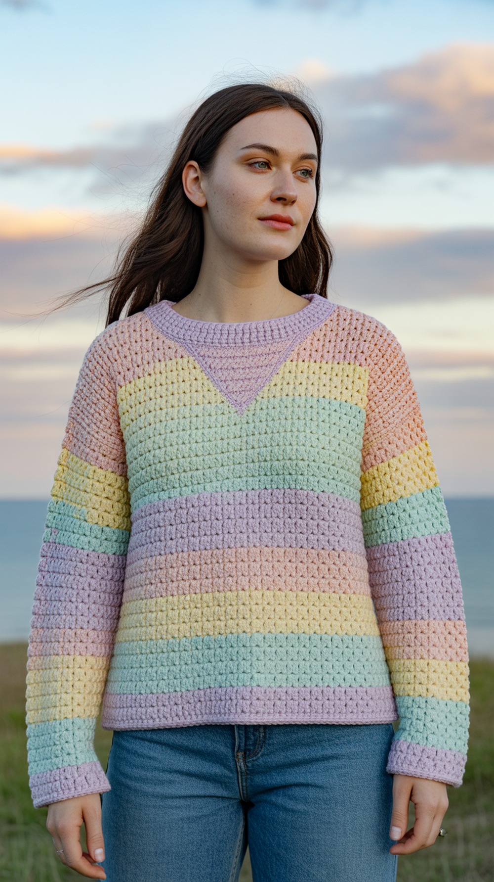 Pastel Rainbow Crochet Sweater