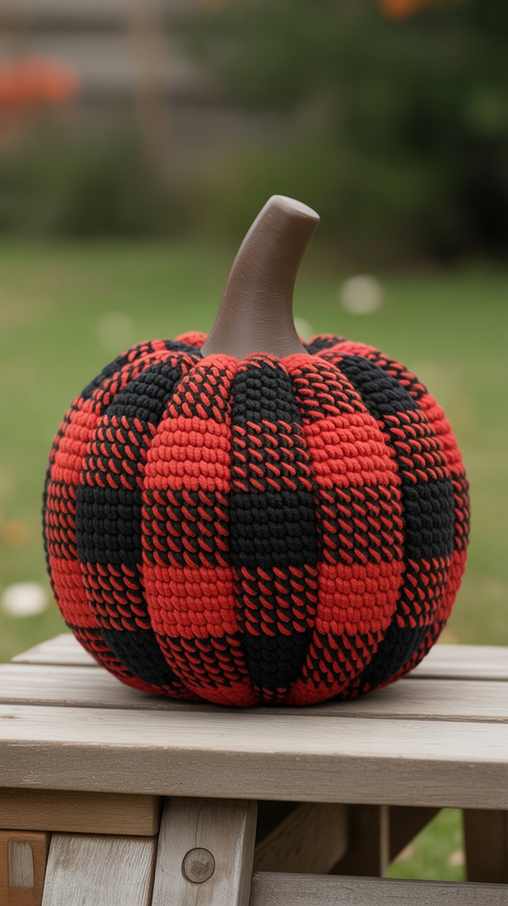 Plaid Sleeve Crochet Pumpkin