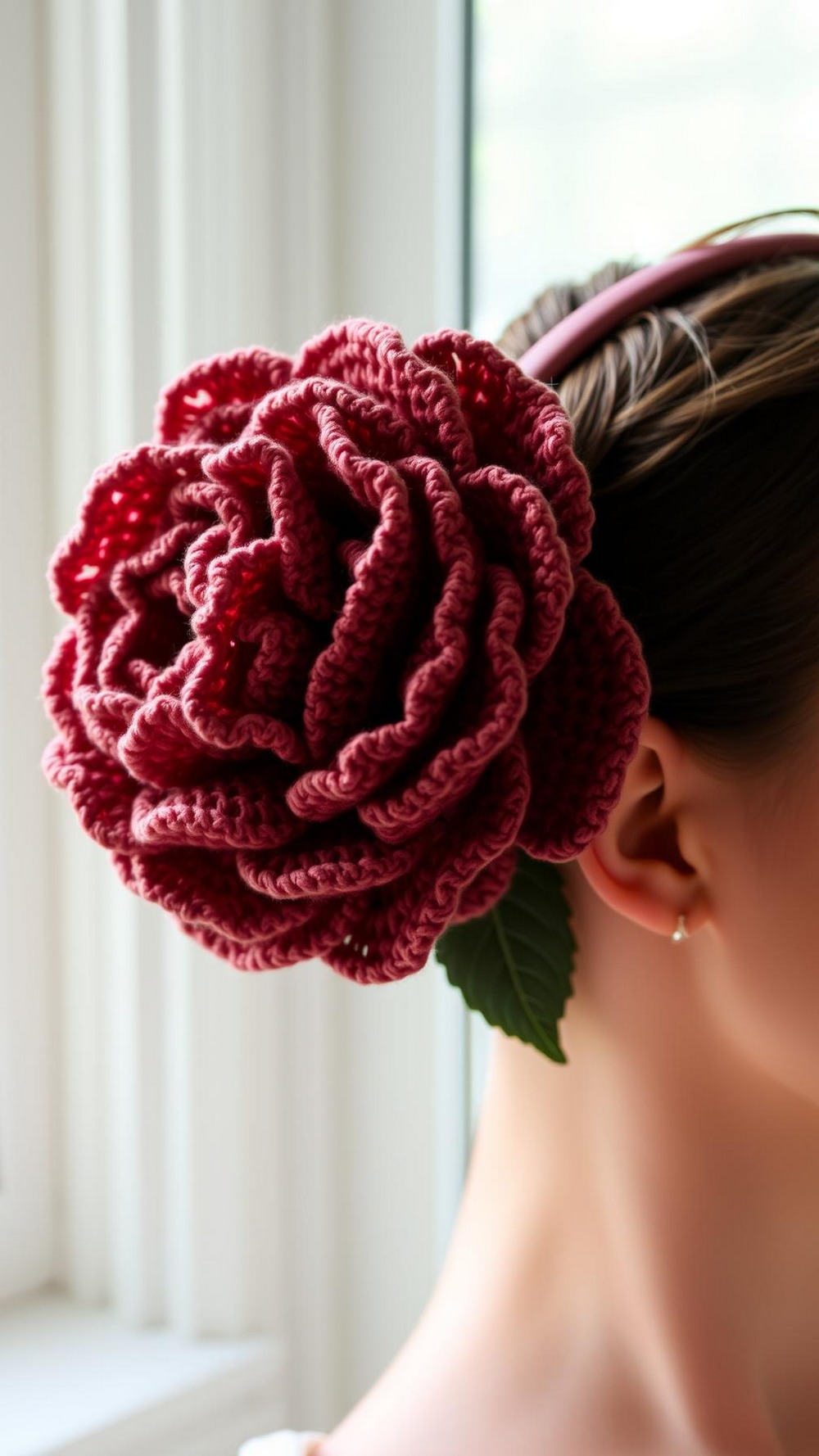 Puff Stitch Peony Crochet Flower Headband