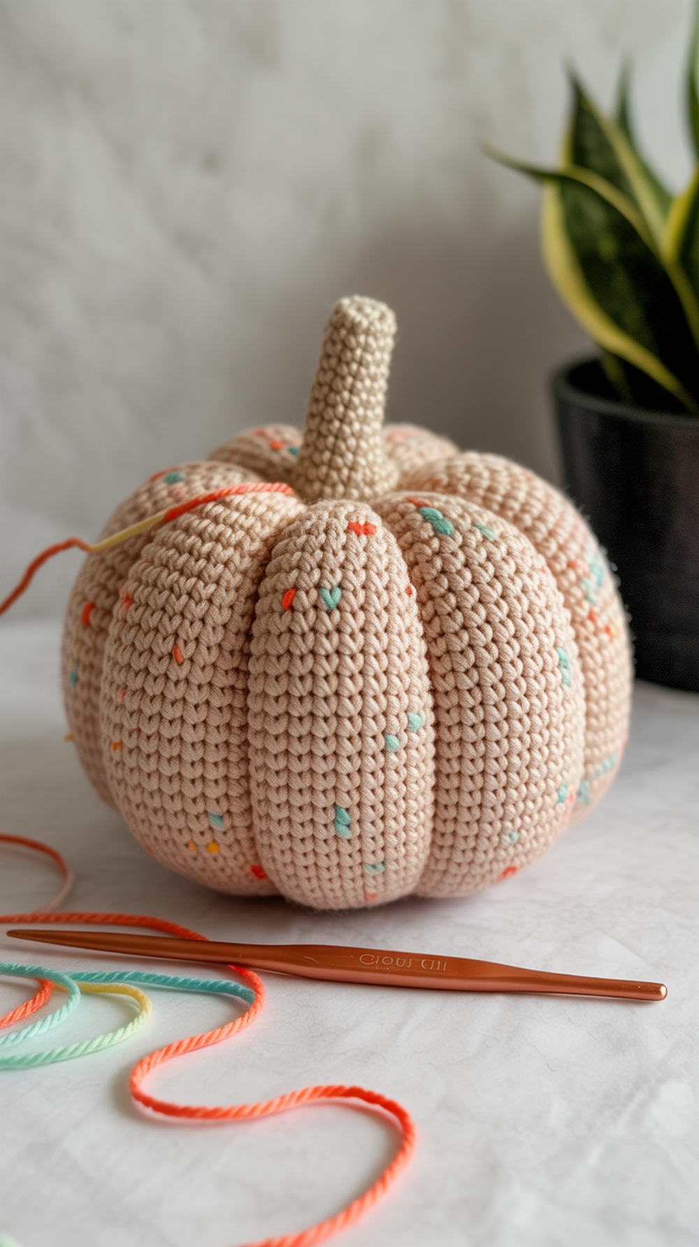 Rainbow Speckle Crochet Pumpkin
