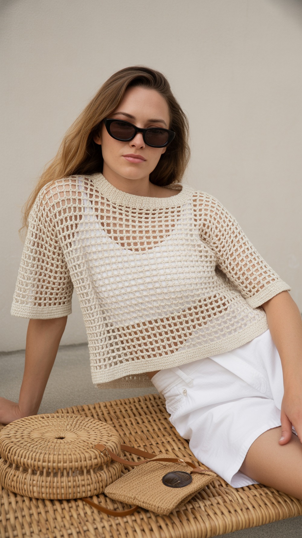 Short Sleeve Boxy Crochet Sweater