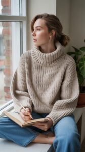 Slouchy Turtleneck Weekend Crochet Sweater