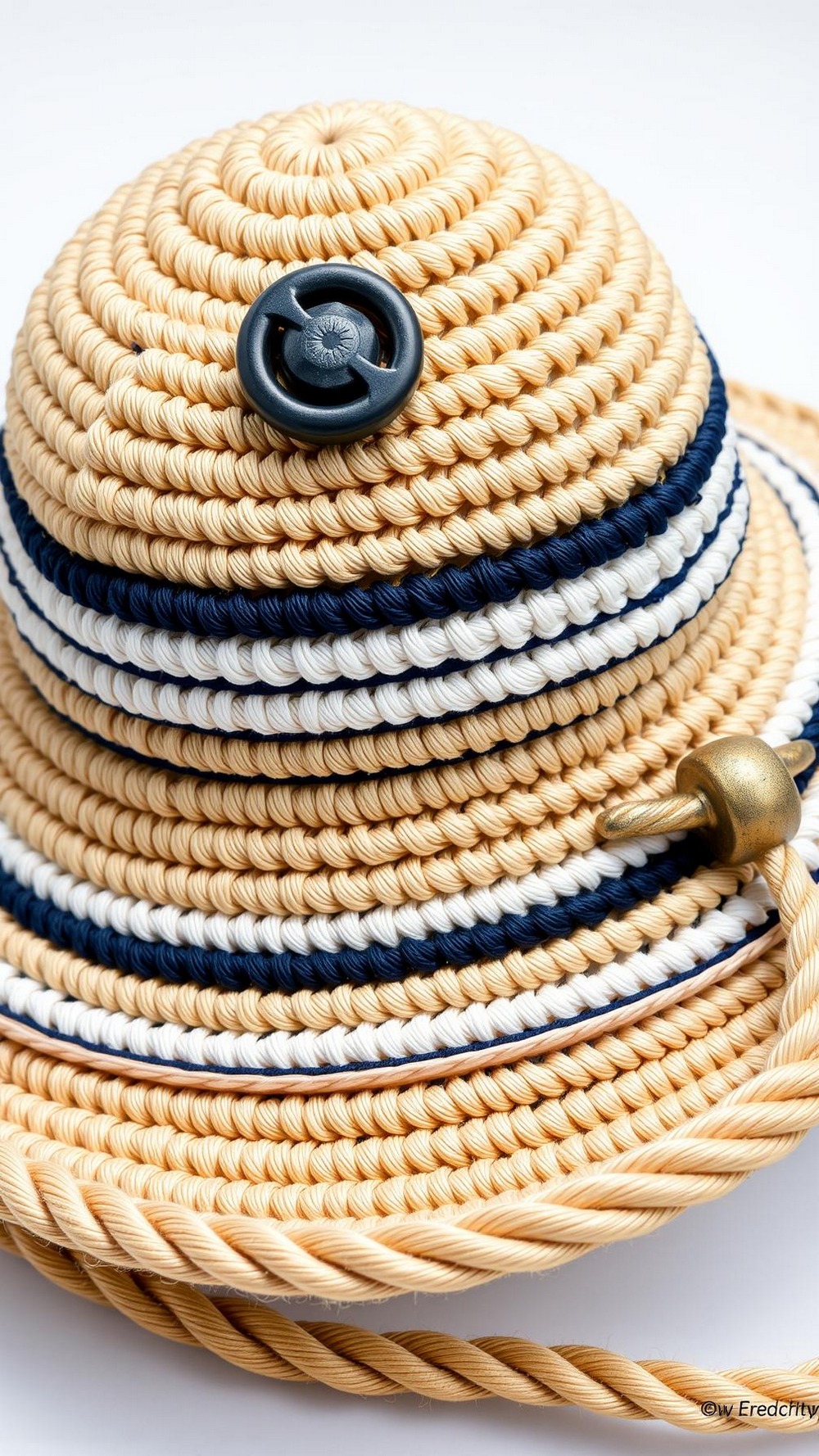 Striped Nautical Crochet Raffia Bucket Hat