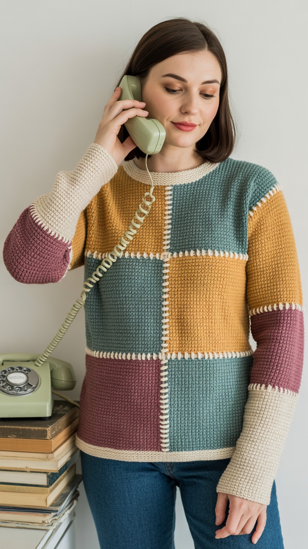 Vintage Inspired Color Block Crochet Sweater