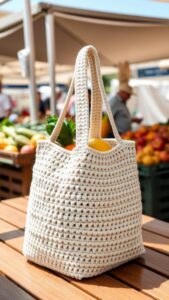 Waffle Stitch Crochet Tote Bag