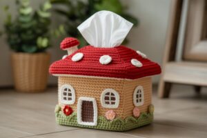 Crochet Mushroom Cottage Tissue Box Cover ideas