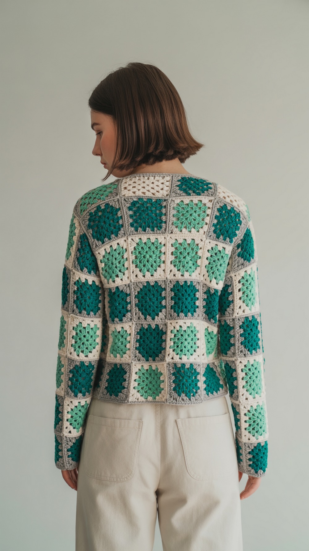 Airie Cropped Granny Square Cardigan (Merino, Cool Tones)