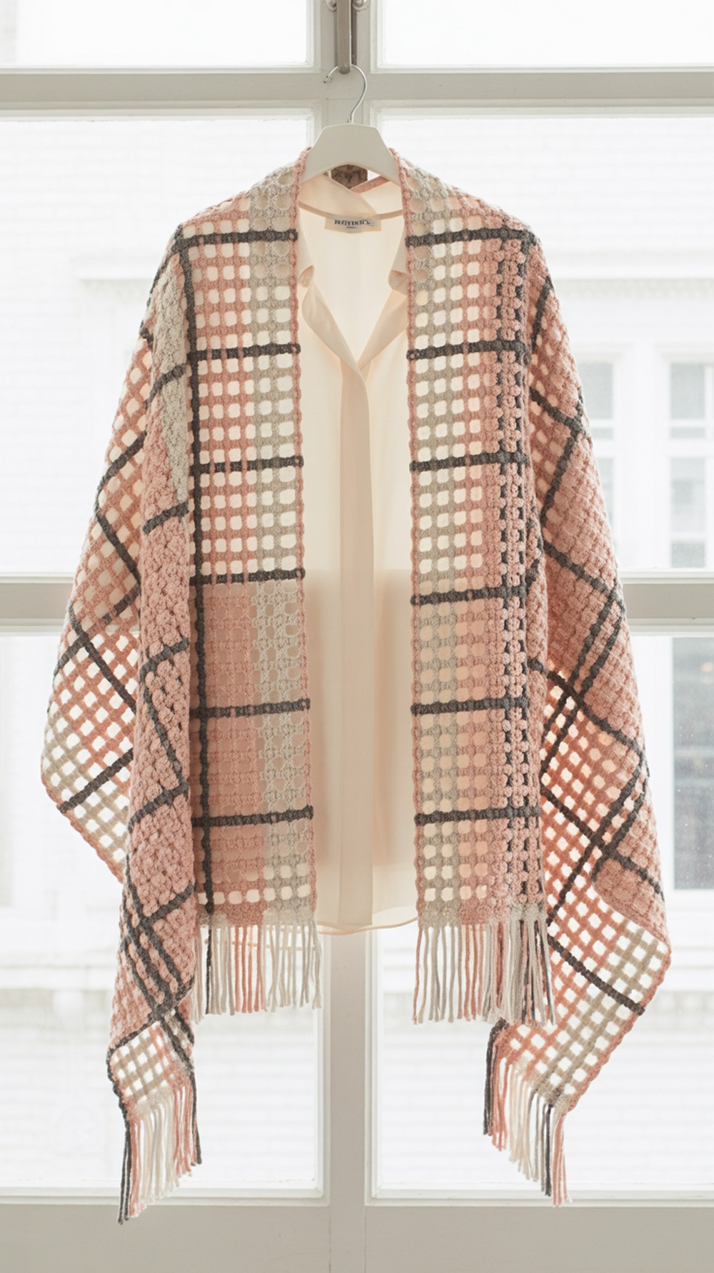 Blush Tartan Wrap as Scarf