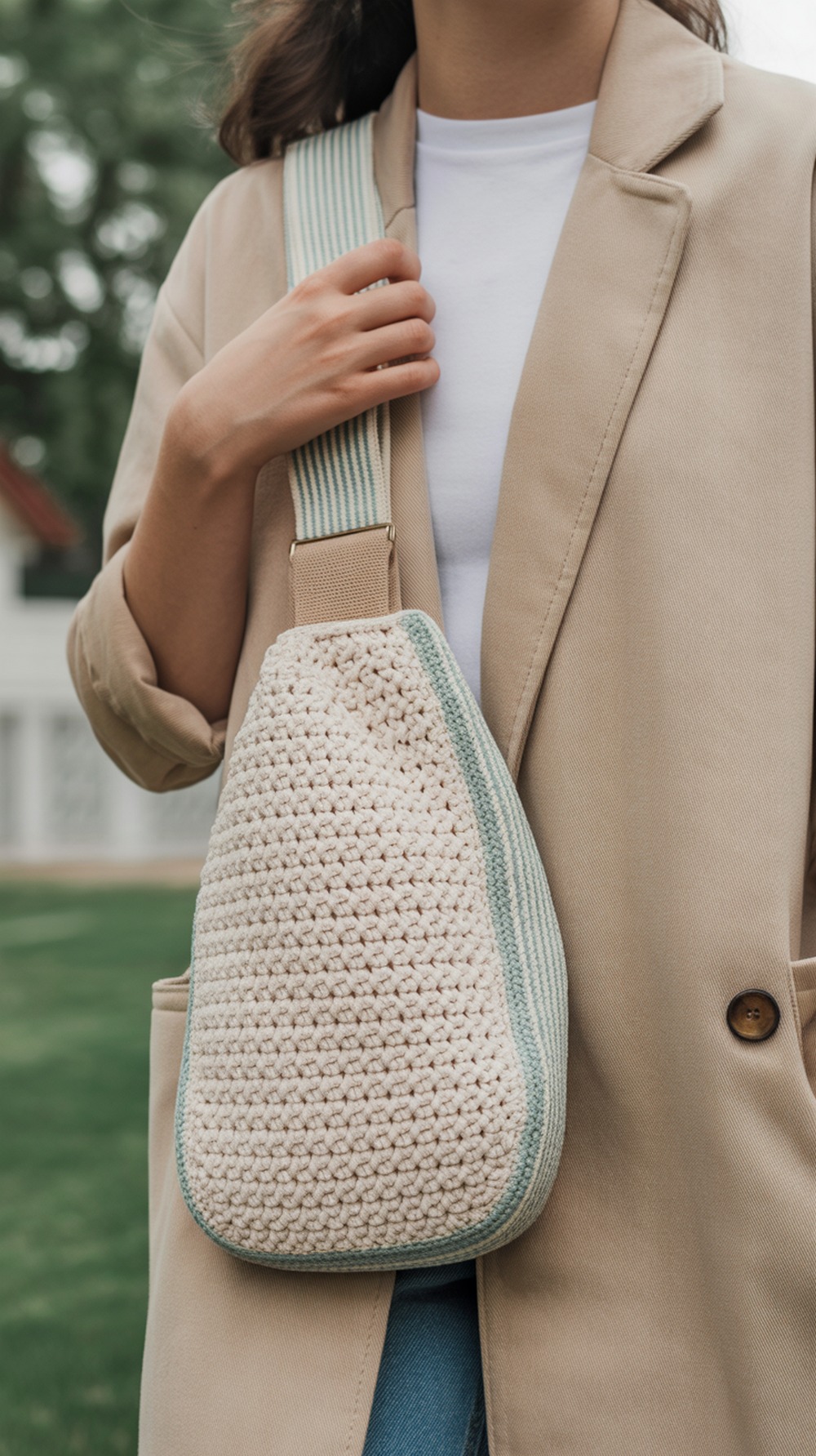 Ecru & Mint V Stitch Sling