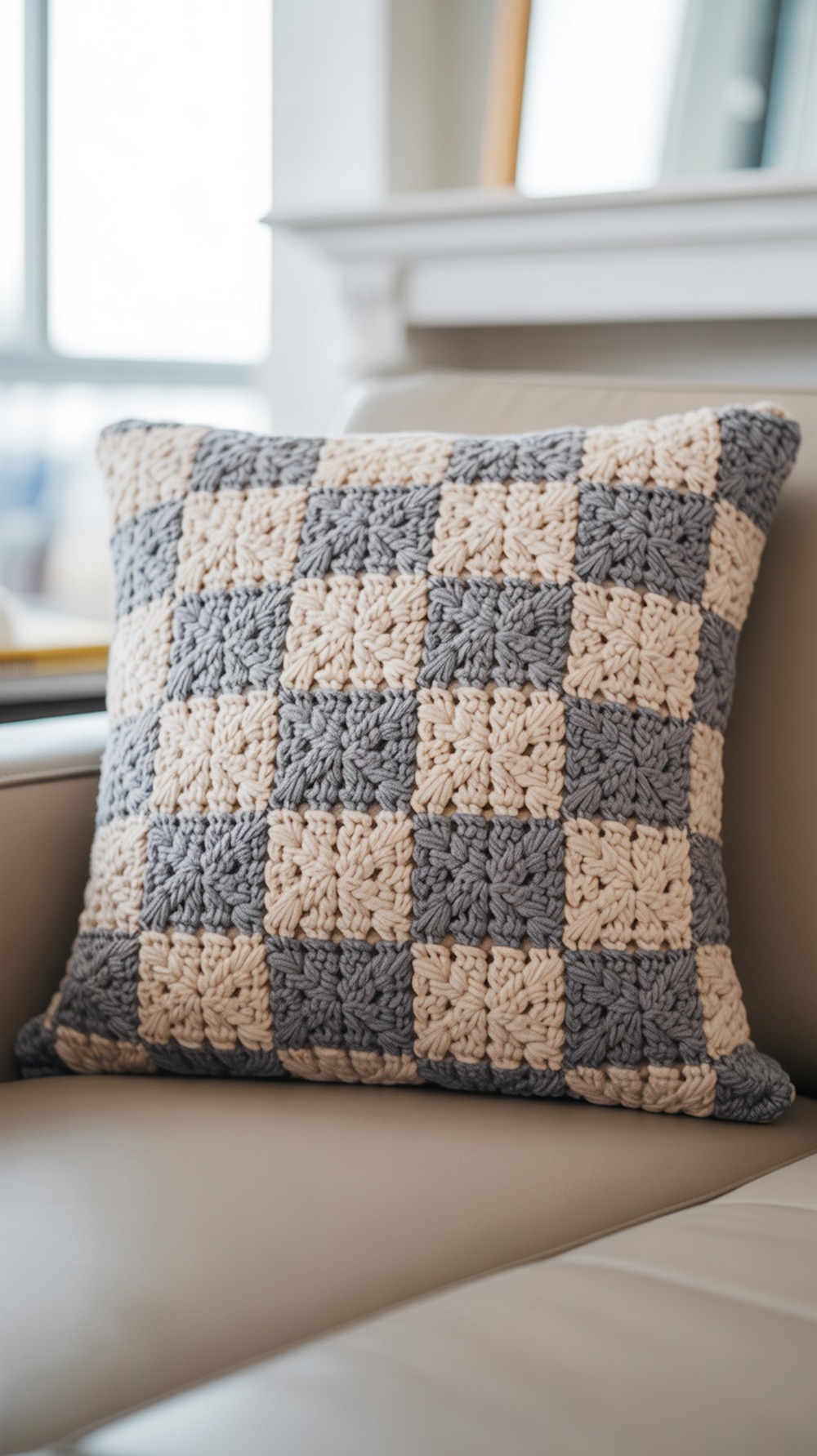 Entrelac Check Tunisian Pillow