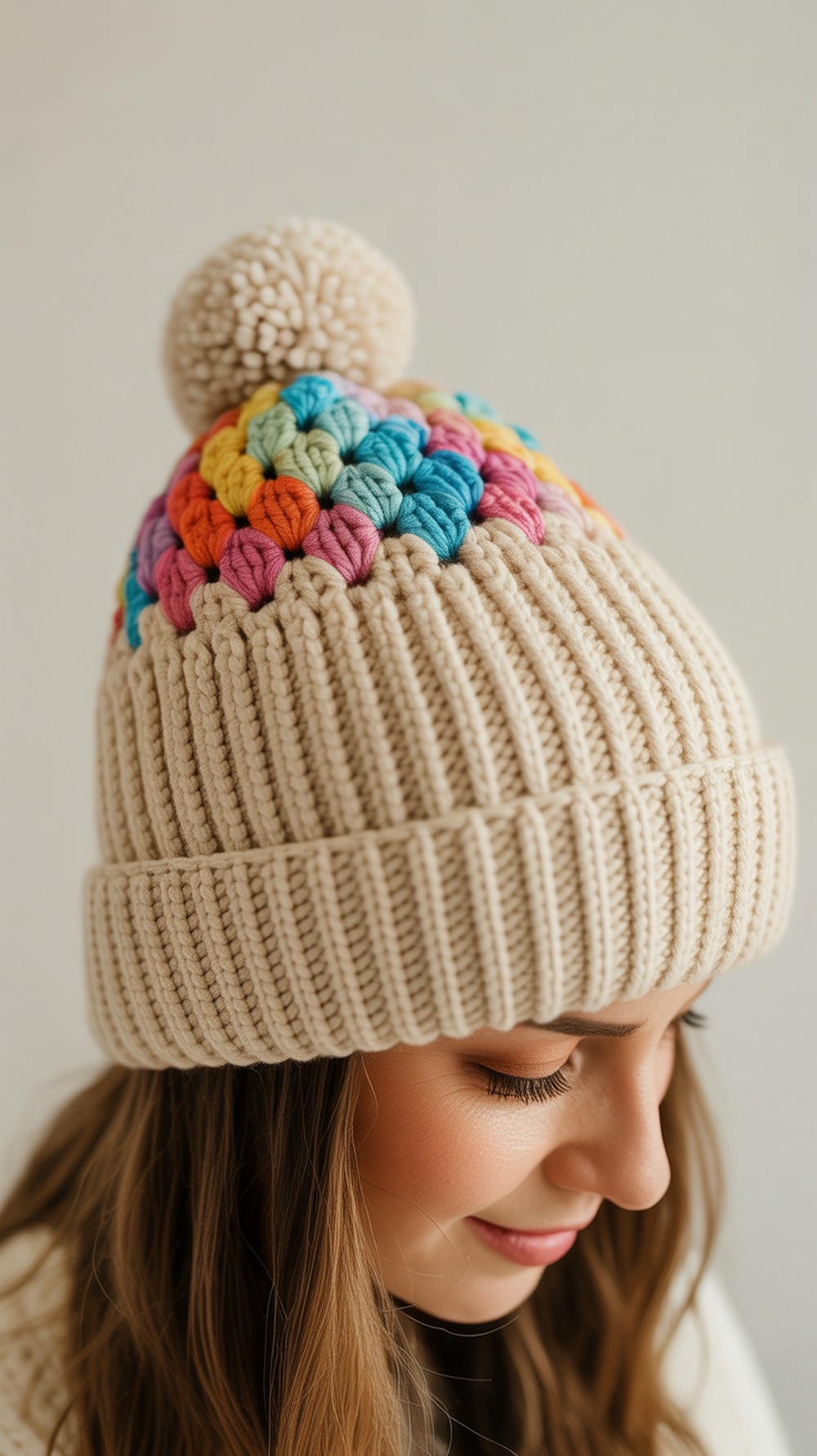 Granny Square Petite Ribbed Beanie