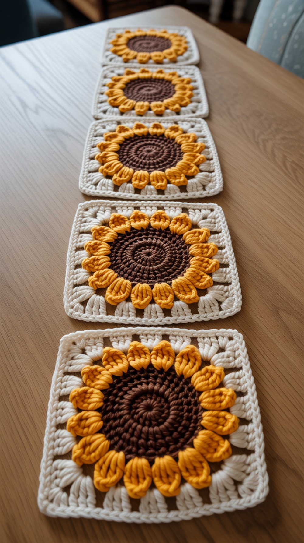 Melanie’s Sunflower Squares Pillow (Puff + Bobble Texture)