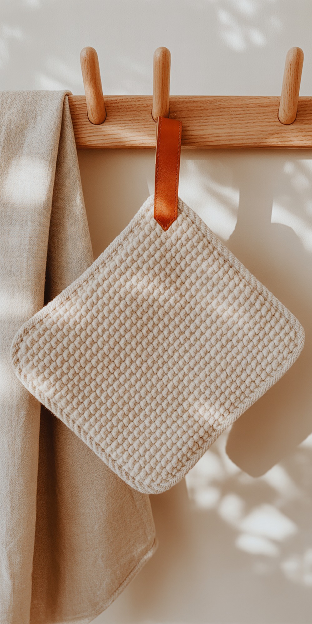 Minimal Waffle Potholder with Leather Loop