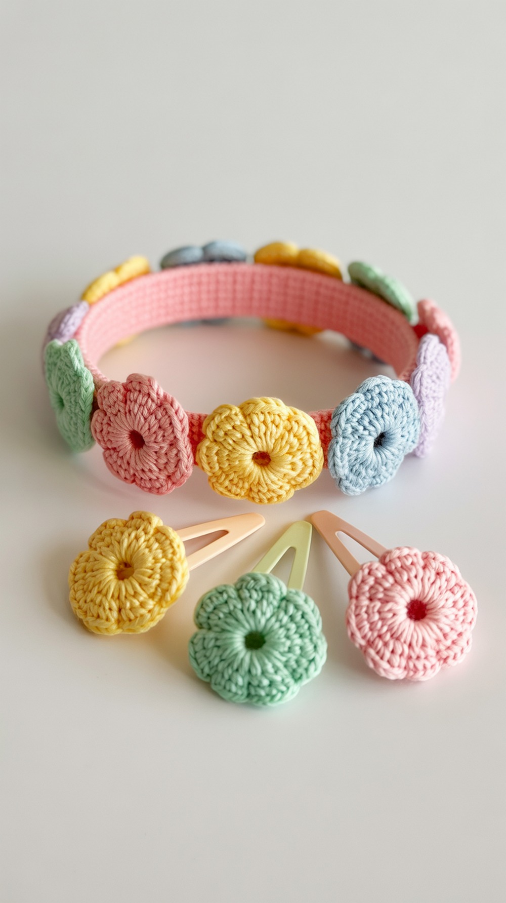 Puffy Flower Hairband & Clips