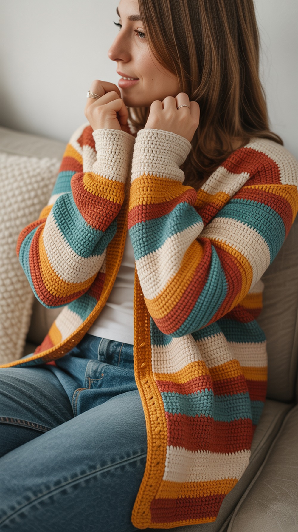 Retro Stripe Hexagon Cardigan