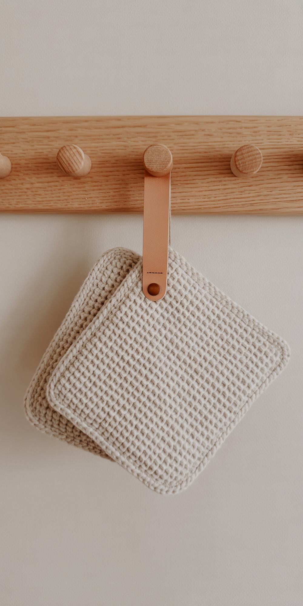 Scandinavian Waffle Potholders with Leather Strap
