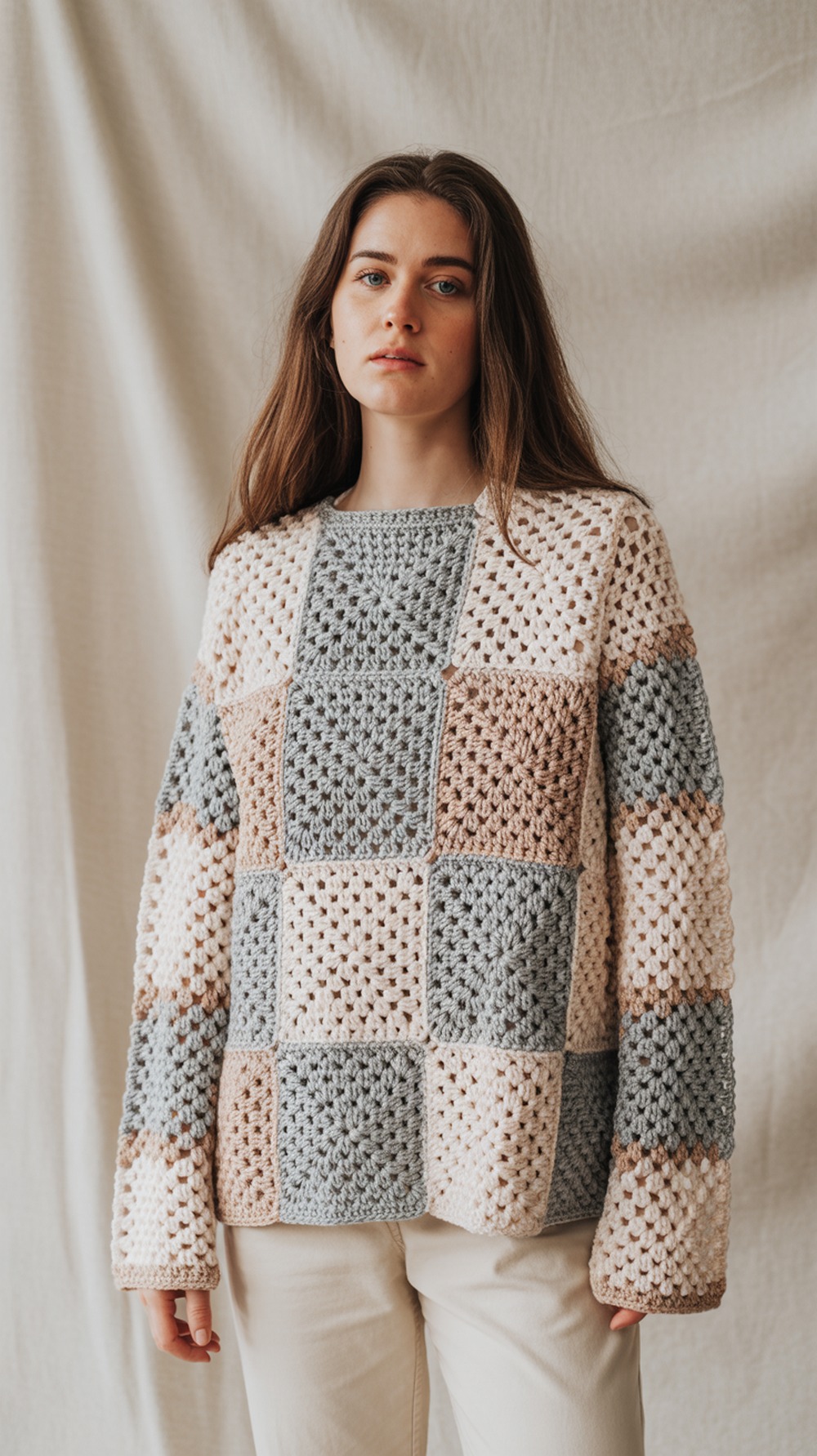 Simple Cozy Granny Square Sweater (Minimal Pieces)