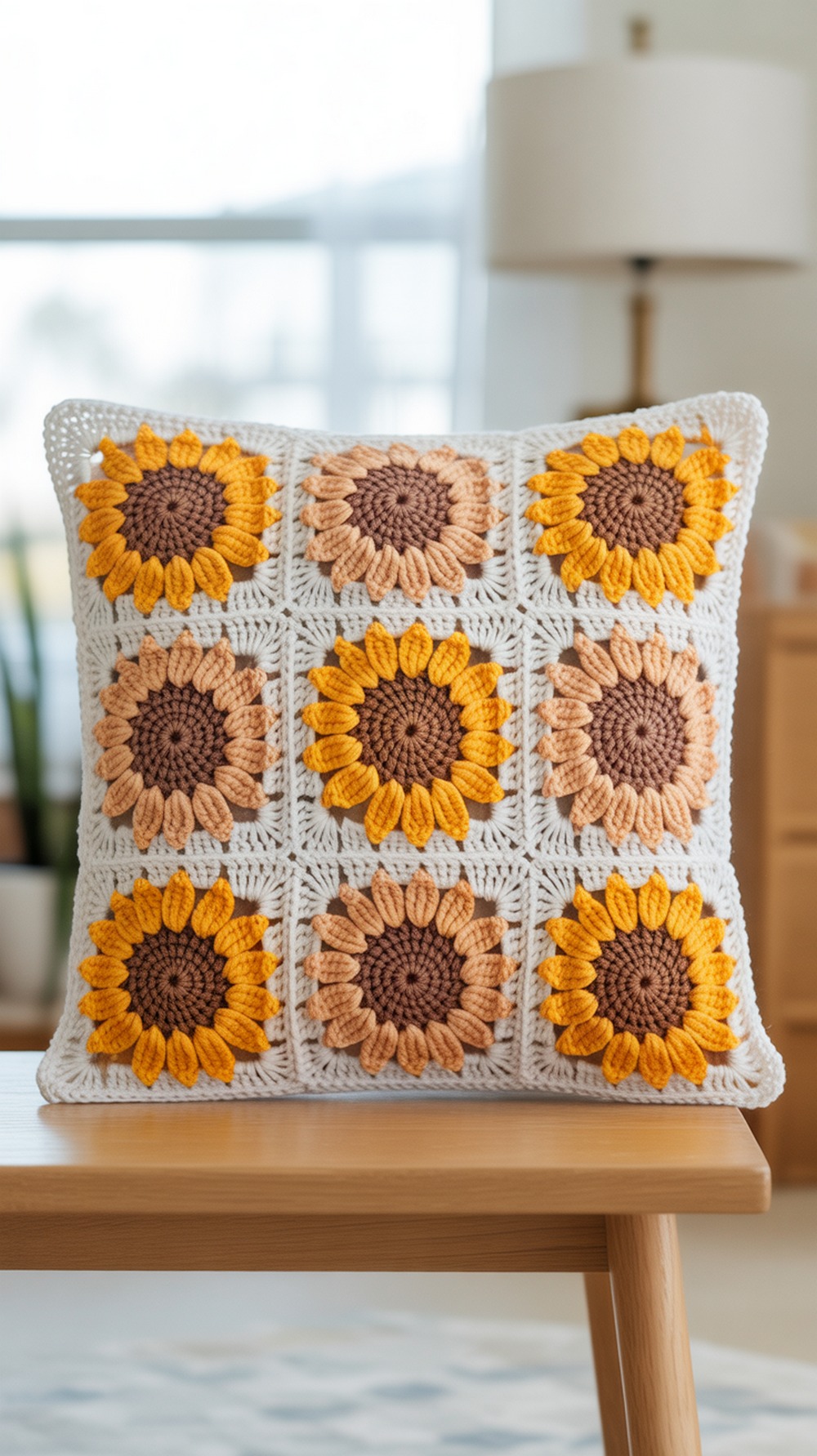Solig Sunflower Pillow (Join As You Go Squares)