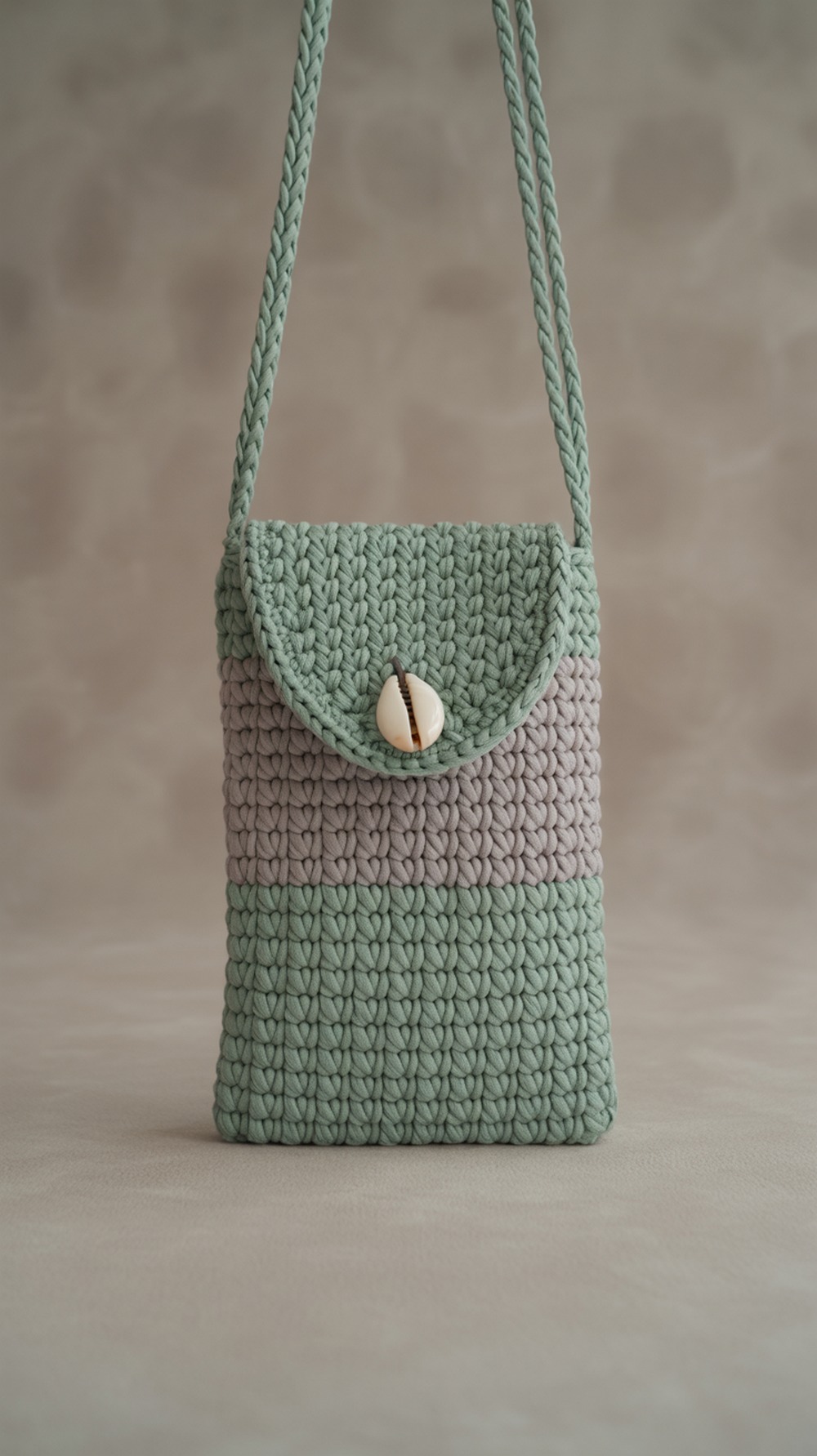 Tunisian Stitch Phone Bag (Bead Button Accent)