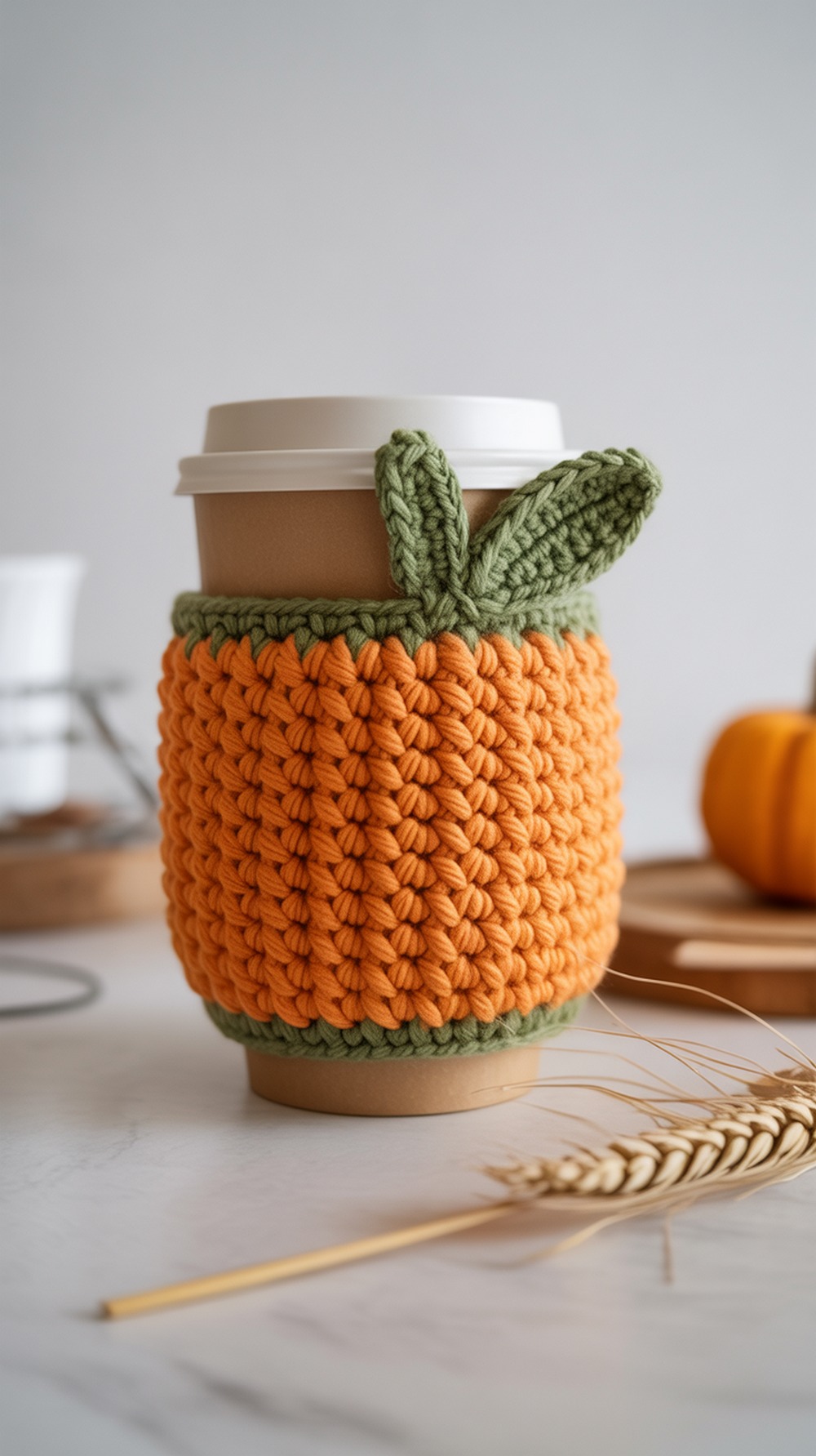 Wheat Stitch™ Pumpkin Cup Cozy (Knit Look Texture)