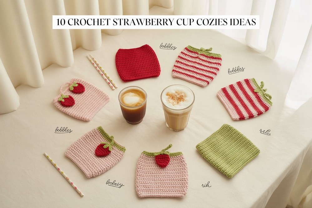Crochet Strawberry Cup Cozies Ideas