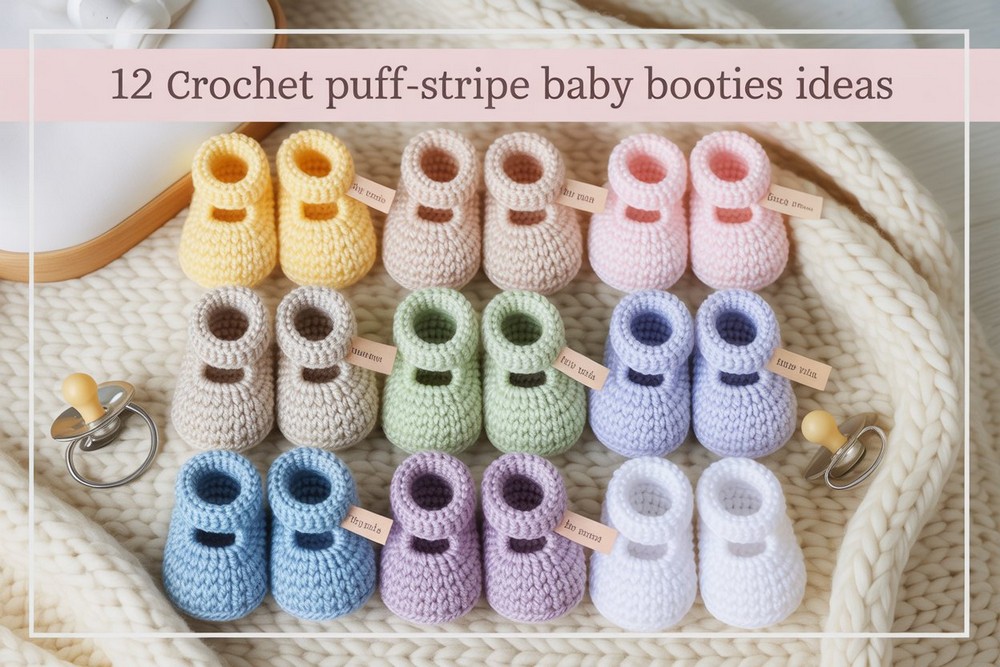Crochet Puff Stripe Baby Booties Ideas