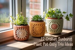 12 Crochet Sunburst Plant Pot Cozy Trio Ideas