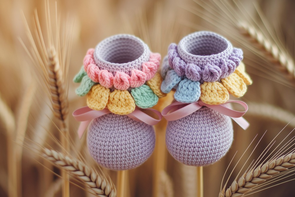 12 Crochet Tulip-Trim Baby Booties Ideas