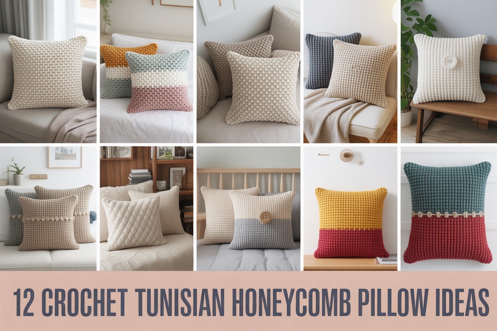 Crochet Tunisian Honeycomb Pillow Ideas