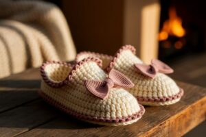 14 Crochet Bow-Trim Slippers Ideas