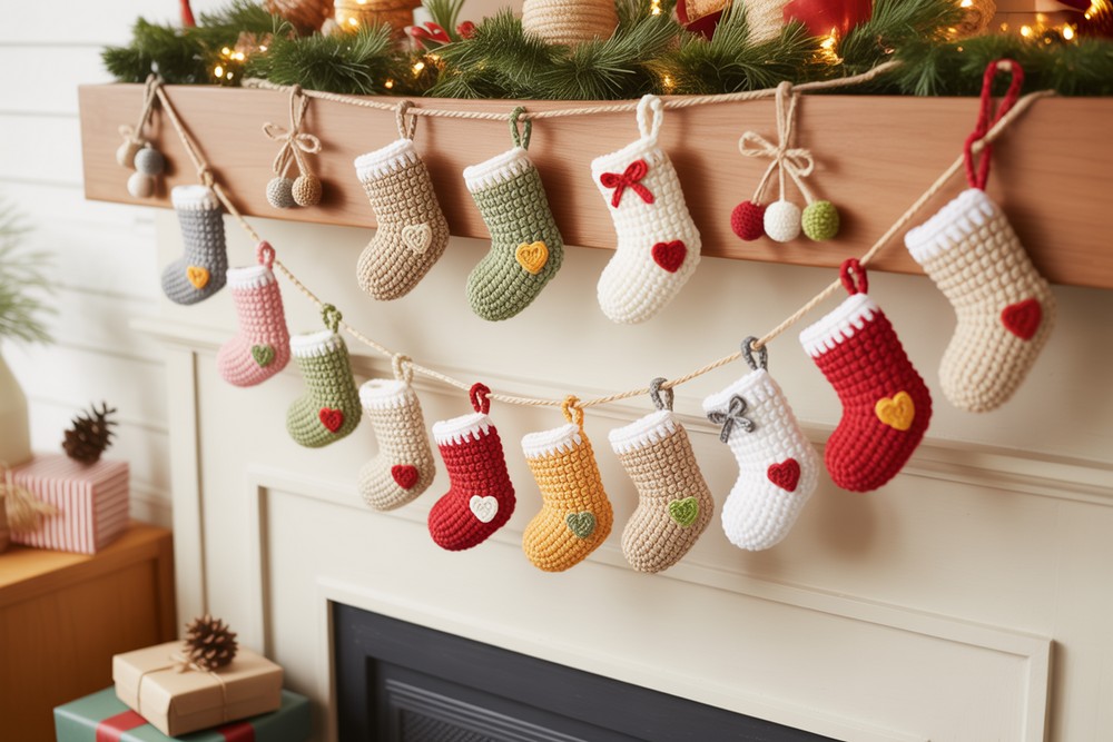 Crochet Mini Stocking Garland