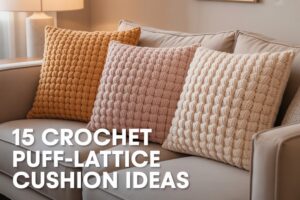 15 Crochet Puff-Lattice Cushion Ideas