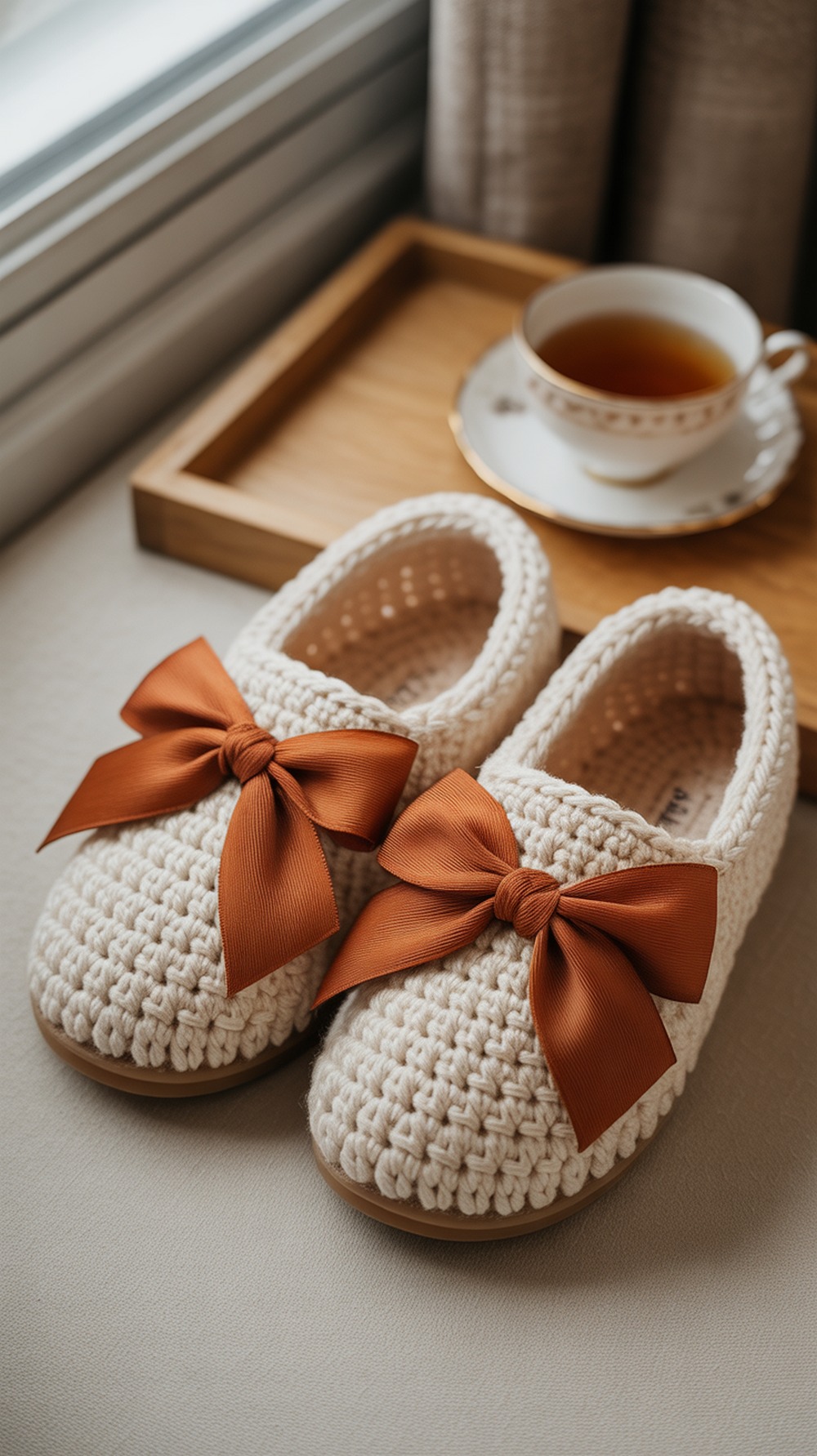 BOW TIE CROCHET SLIPPERS