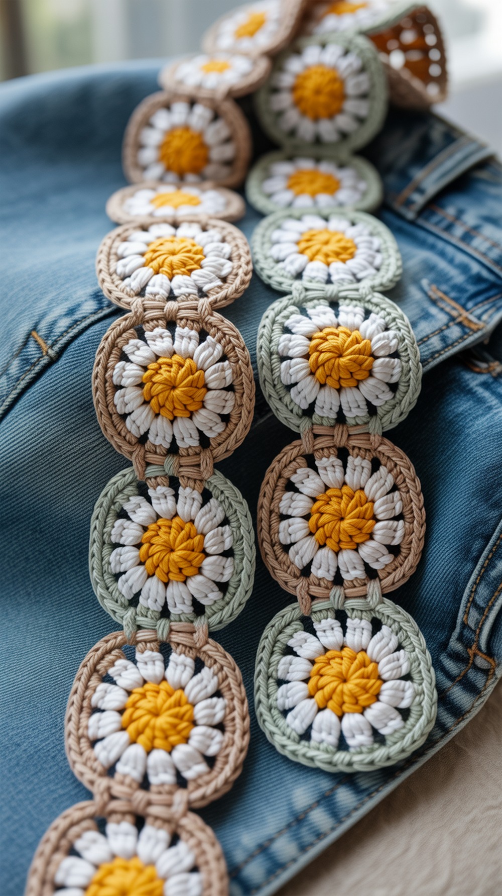 Belt with Flowers in Squares